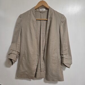 Wilfred Womens Open Ruched Linen Blend Workwear Casual Everyday Tan Jacket 00